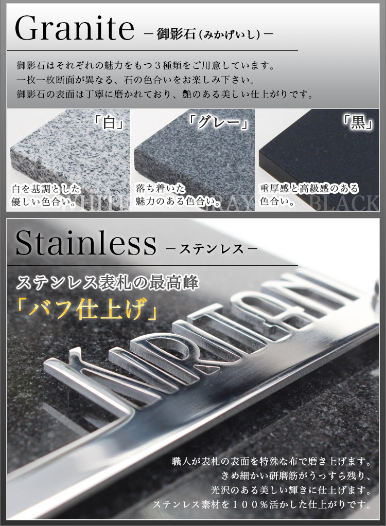 表札GHO-ST-SUS150（正方形150サイズ）御影石＋ステンレス表札